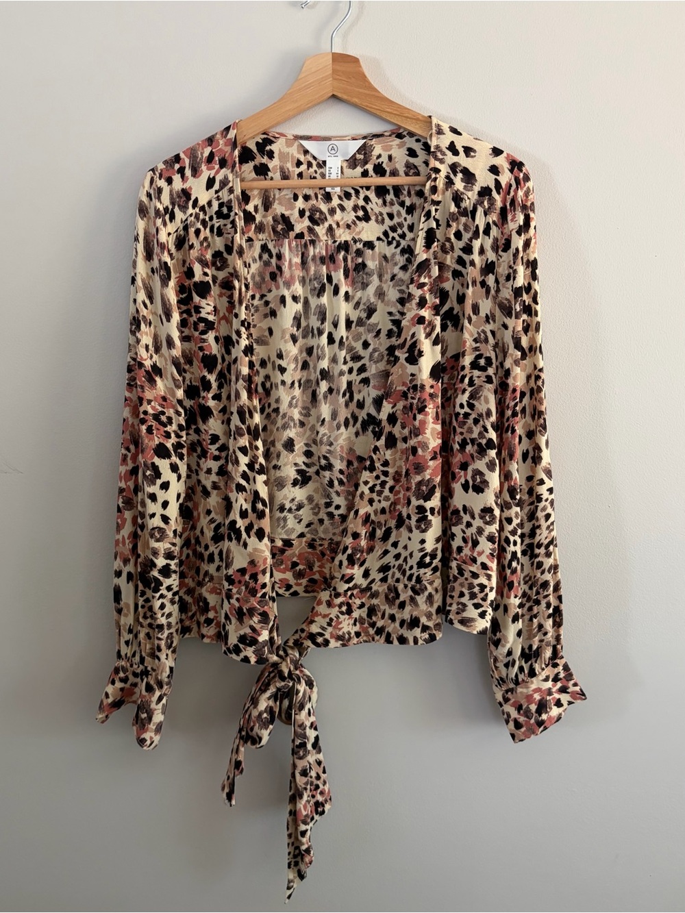 Addition Elle Leopard Tie-Front Blouse in Beige and Rose